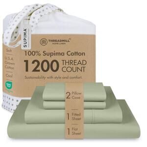 Threadmill 1200 TC Supima Cotton King Sheet Set Sage Green 4pc Deep Pocket